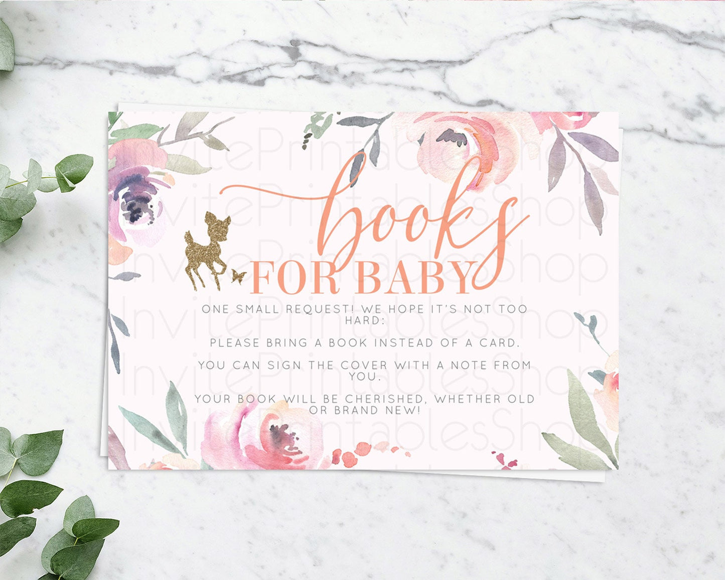 Fawn Books For Baby Card Deer Book Insert Floral Deer Book Card Enchanted Forest Butterfly Pastel Baby Shower Book Poem Request D10196