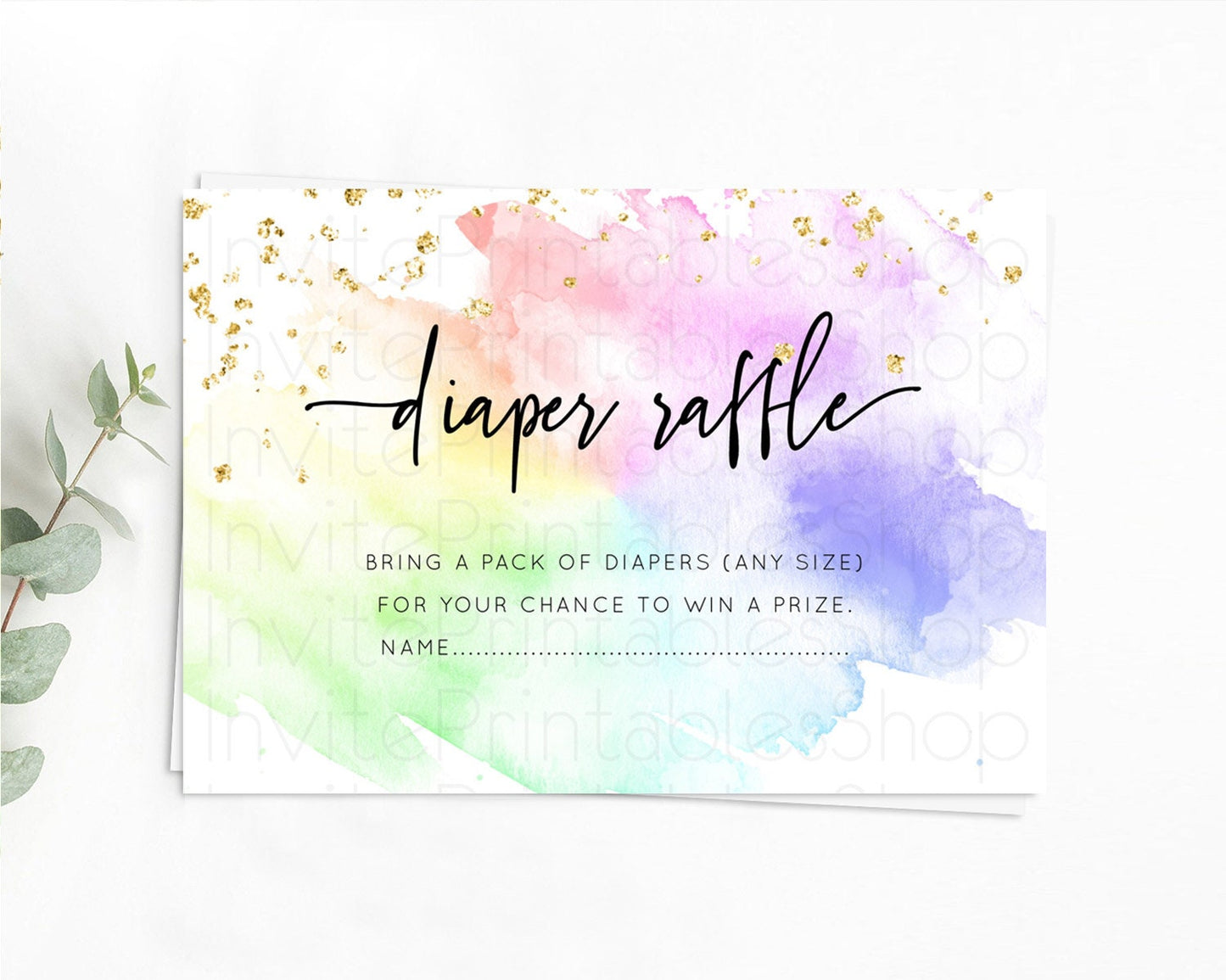 Pastel Diaper Raffle Card Pastel Rainbow Diaper Raffle Insert Colorful Ombre Watercolor Diaper Ticket Confetti Glitter Raffle Game D10316