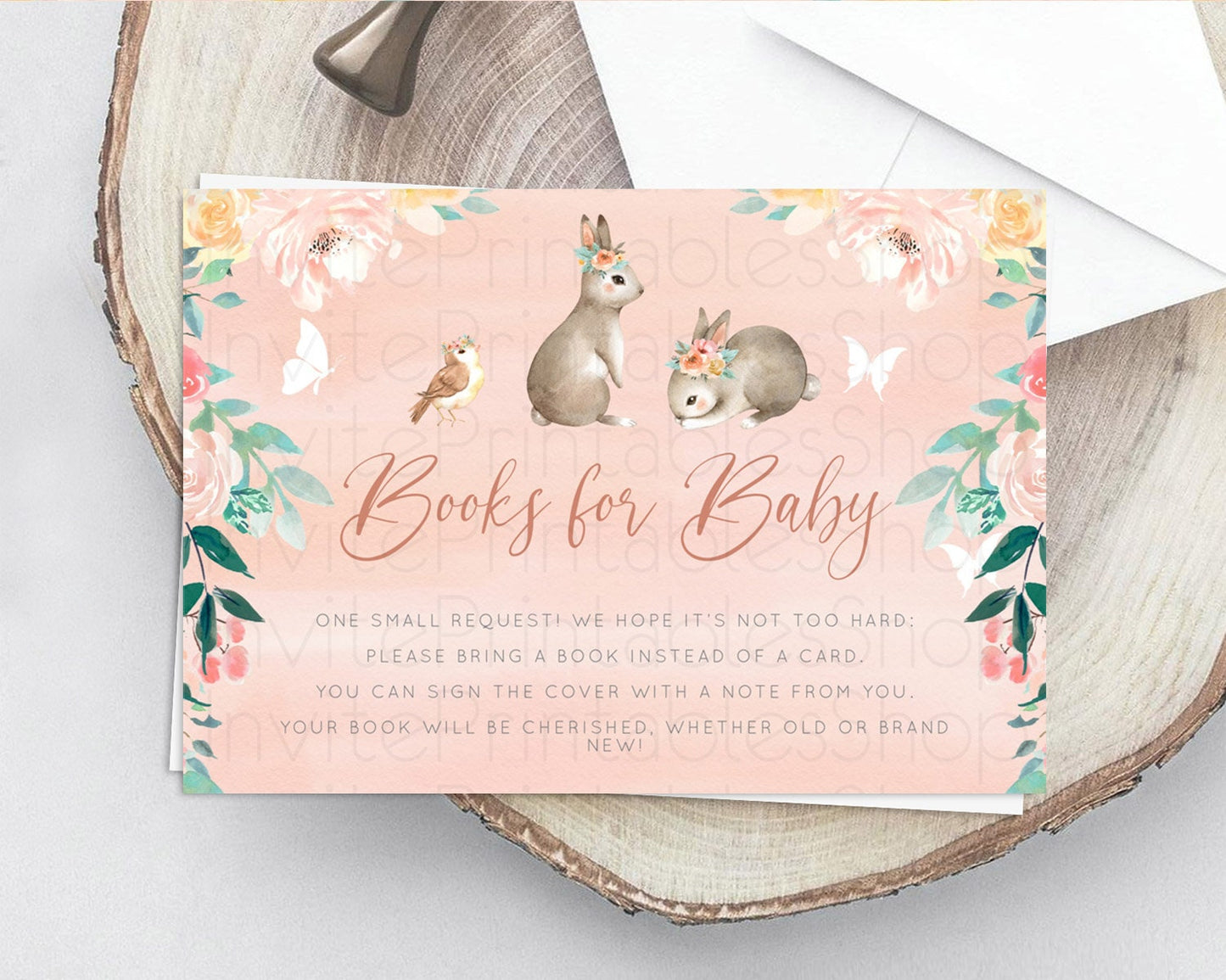 Bunny Books For Baby Card Floral Bunny Book Insert Pastel Flowers Woodland Bunny Book Card Forest Bunny Baby Book Poem Request D10922