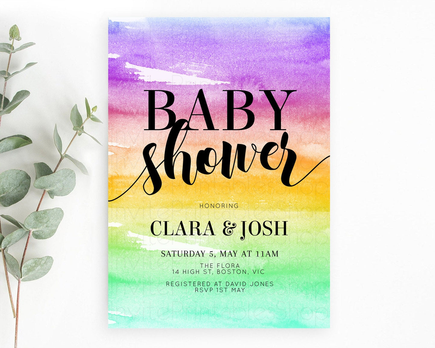 Pastel Baby Shower Invitation Rainbow Baby Shower Invitation Colorful Pastel Watercolor Invitation Gold Glitter Sprinkles Ombre D10524