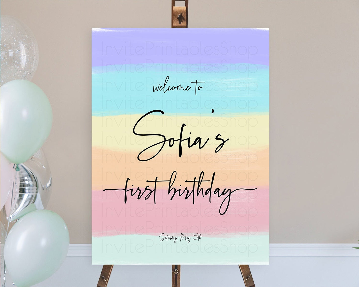 Pastel Welcome Sign Pastel Rainbow Welcome Sign Colorful Rainbow Confetti Watercolor Glitter Pastel First Birthday Welcome Sign D10510