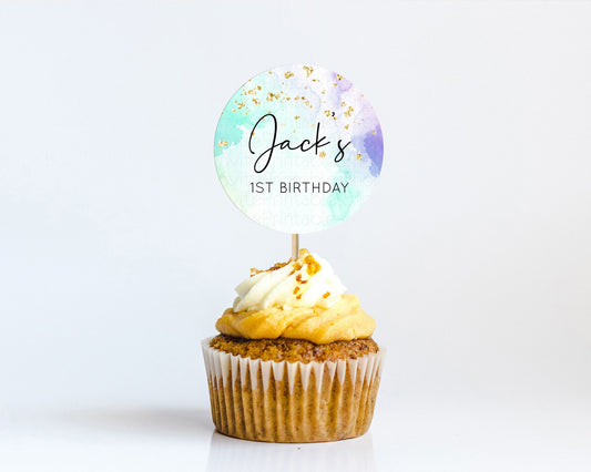 Editable Rainbow Cupcake Toppers Pastel Cupcake Toppers Colorful Pastel Wate