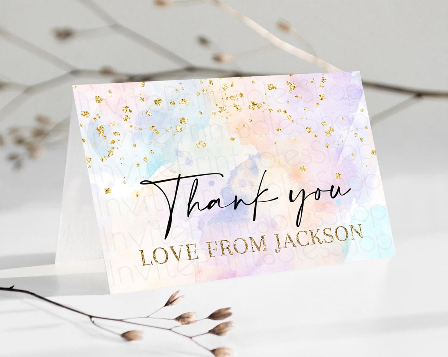 Pastel Thank You Rainbow Thank You Card Colorful Pastel Birthday Thank You Card Confetti Watercolor Pastel Teacher Thank You Cards D10605