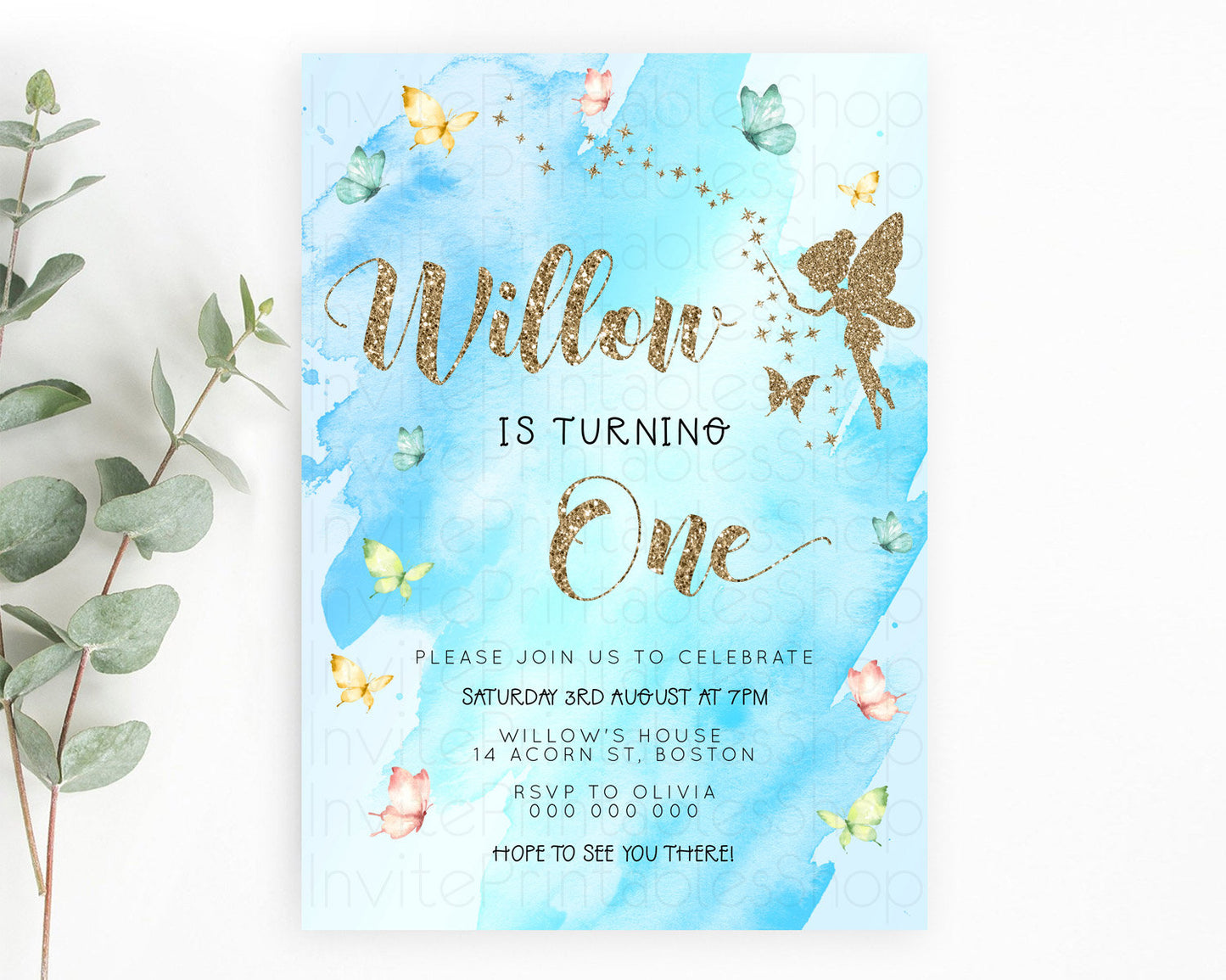 Pastel Fairy Birthday Invitation Pastel Butterflies Fairy Birthday Invitation Rainbow Ombre Watercolor 1st 2nd Birthday Invitation D23354