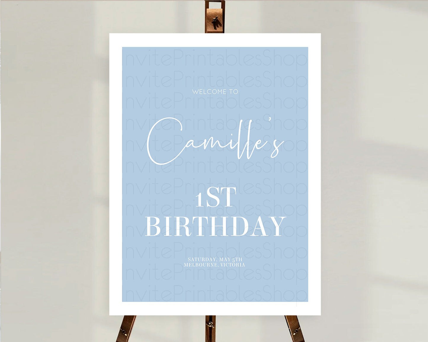 Blue Welcome Sign Plain Blue Welcome Board Minimalist Pastel Blue Welcome Poster Modern Blue First Birthday Welcome Sign D10734