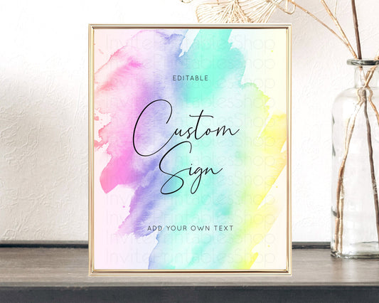 Editable Pastel Sign Ombre Table Sign Decor Pastel Ombre Rainbow Watercolor