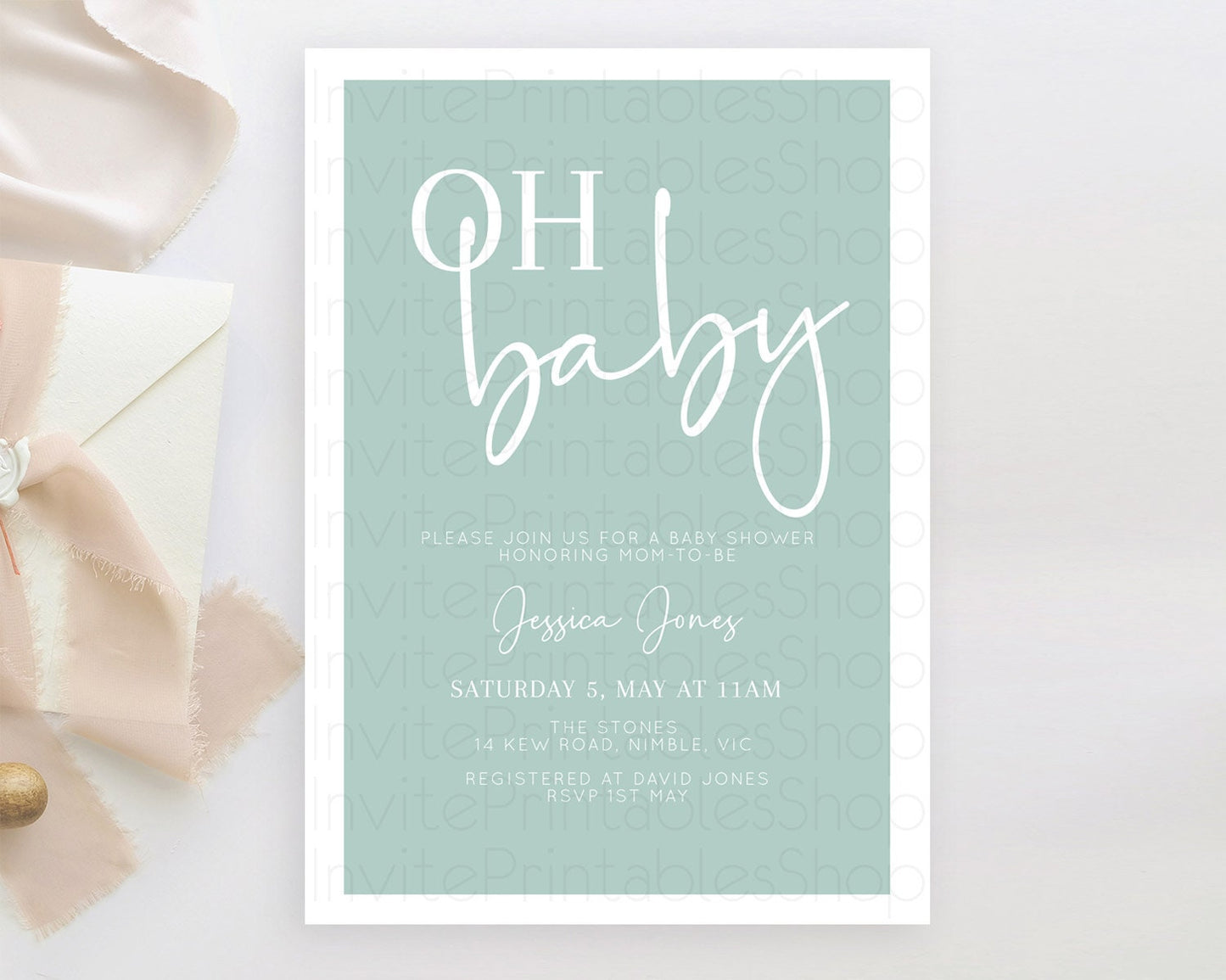 Green Baby Shower Invitation Pastel Green Baby Shower Invitation Minimalist Baby Shower Invitation Plain Green Invites Modern Simple D10736