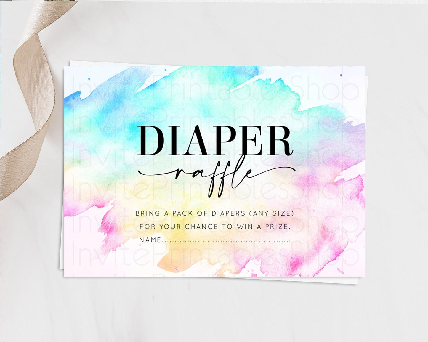 Pastel Diaper Raffle Card Pastel Rainbow Diaper Raffle Insert Colorful Ombre Watercolor Diaper Ticket Confetti Glitter Raffle Game D11020