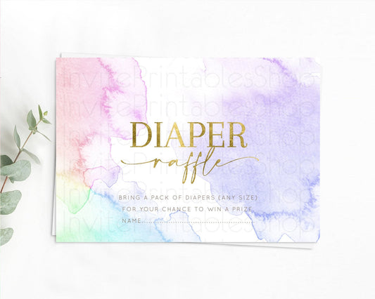 Pastel Diaper Raffle Card Pastel Rainbow Diaper Raffle Insert Colorful Ombre Watercolor Diaper Ticket Confetti Glitter Raffle Game D10215