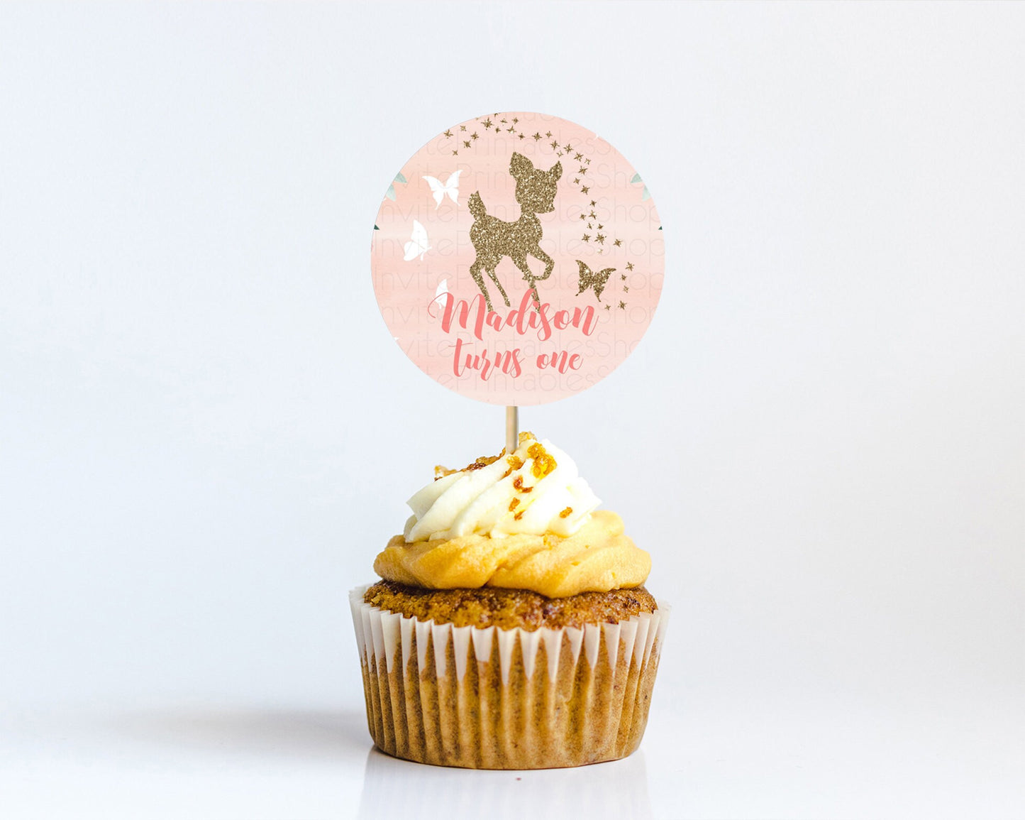 Fawn Cupcake Toppers Deer Cupcake Toppers Enchanted Forest Party Butterfly Pastel Flowers Woofland Cupcake Toppers First Birthday D10873