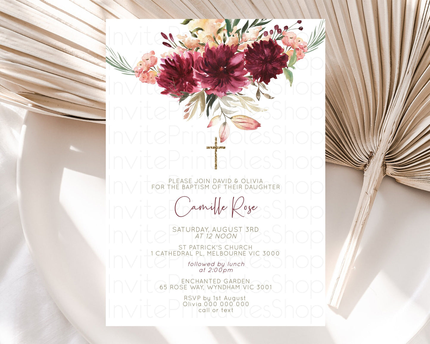 Secret Garden Baptism Invitation Wildflower Baptism Birthday Invite Pastel Flowers Christening Invite Enchanted Garden Boho Floral  D10685