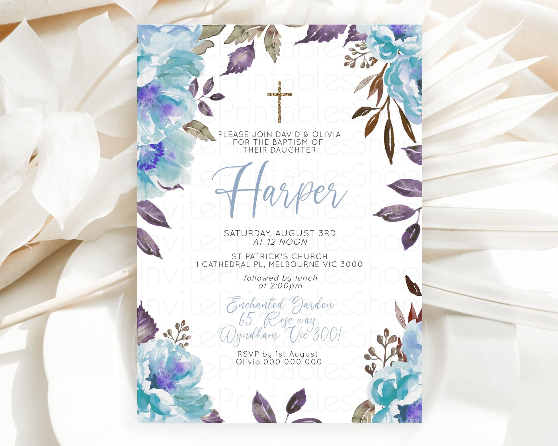 Editable Secret Garden Baptism Invitation Wildflower Baptism Birthday Invite