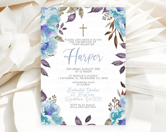 Editable Secret Garden Baptism Invitation Wildflower Baptism Birthday Invite