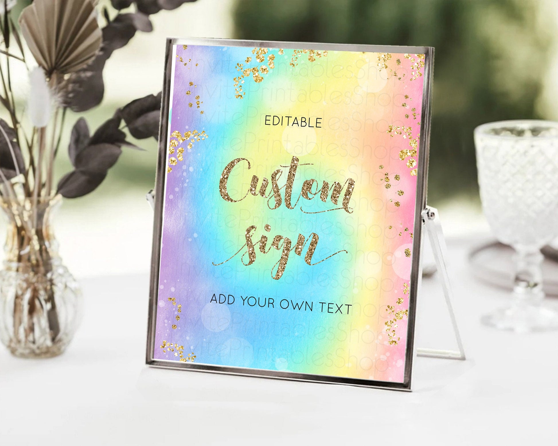 Editable Tie Dye Sign Ombre Table Sign Decor Rainbow Pastel Ombre Watercolor
