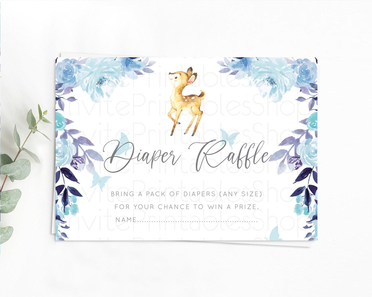 Fawn Diaper Raffle Card Deer Diaper Insert Floral Deer Diaper Ticket Enchanted Forest Butterfly Pastel Baby Shower Raffle Game D10917