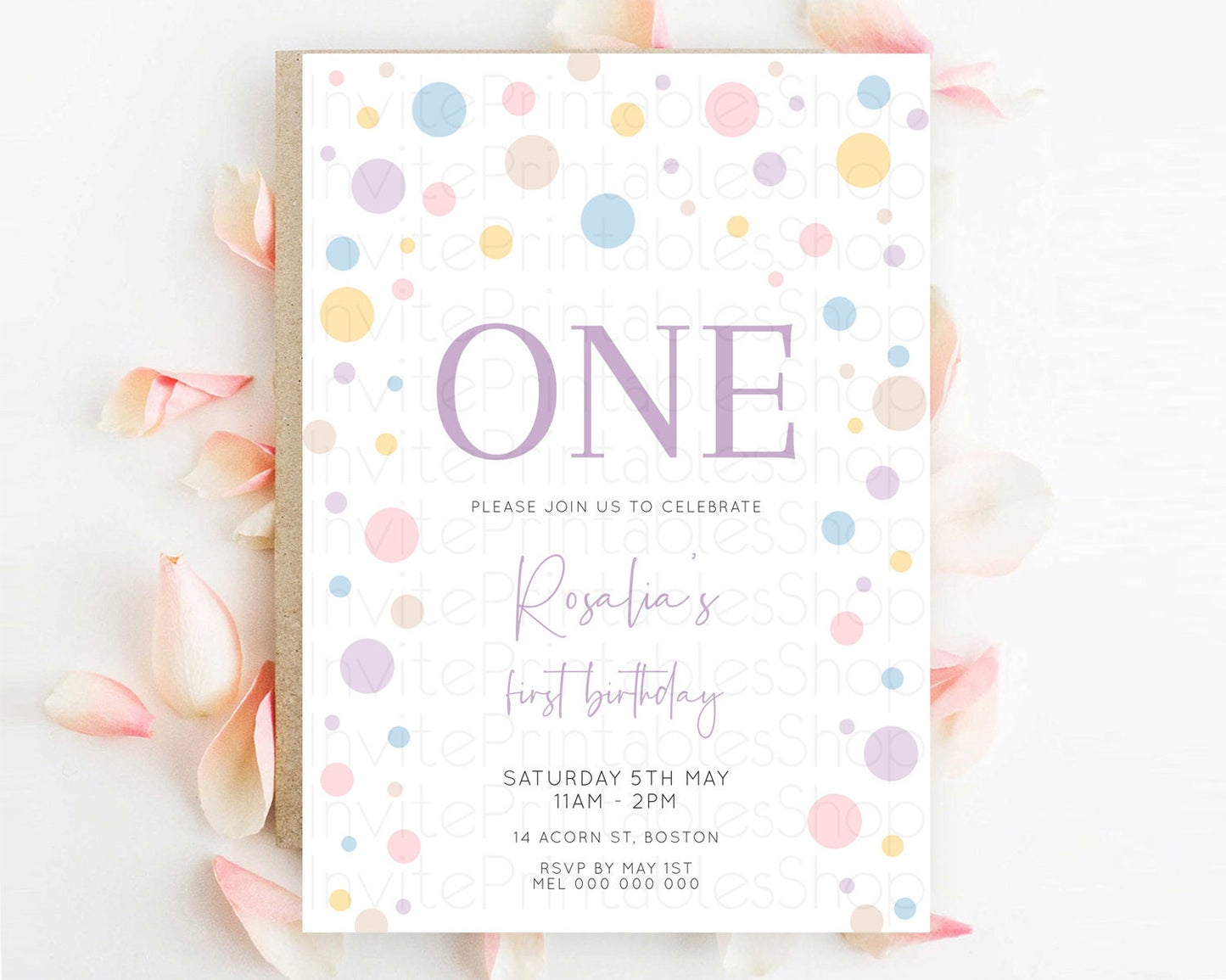 Pastel Birthday Invitation Pastel Confetti Birthday Invitation Bubbles Invitation Colorful Rainbow Confetti 2nd 1st First Birthday D10759