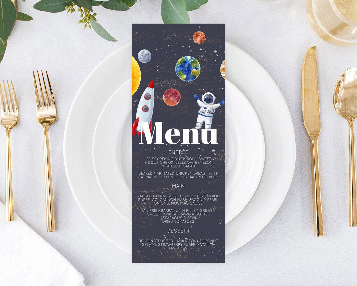 Space Menu Space Menu Template First Trip Around the Sun Table Decor Planets Solar System ONE year Food Menu Dinner Dessert Menu D10144