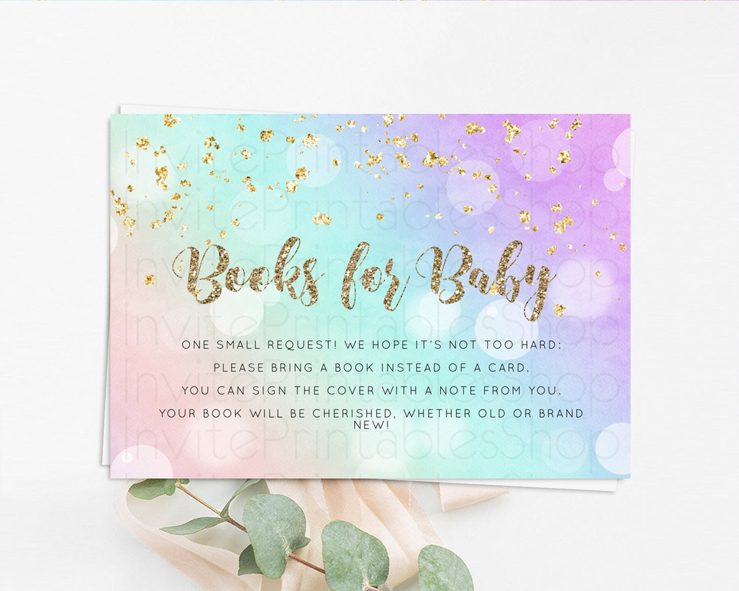 Pastel Books For Baby Card Pastel Rainbow Book Insert Colorful Ombre Watercolor Book Card Confetti Glitter Baby Book Poem Request D10621