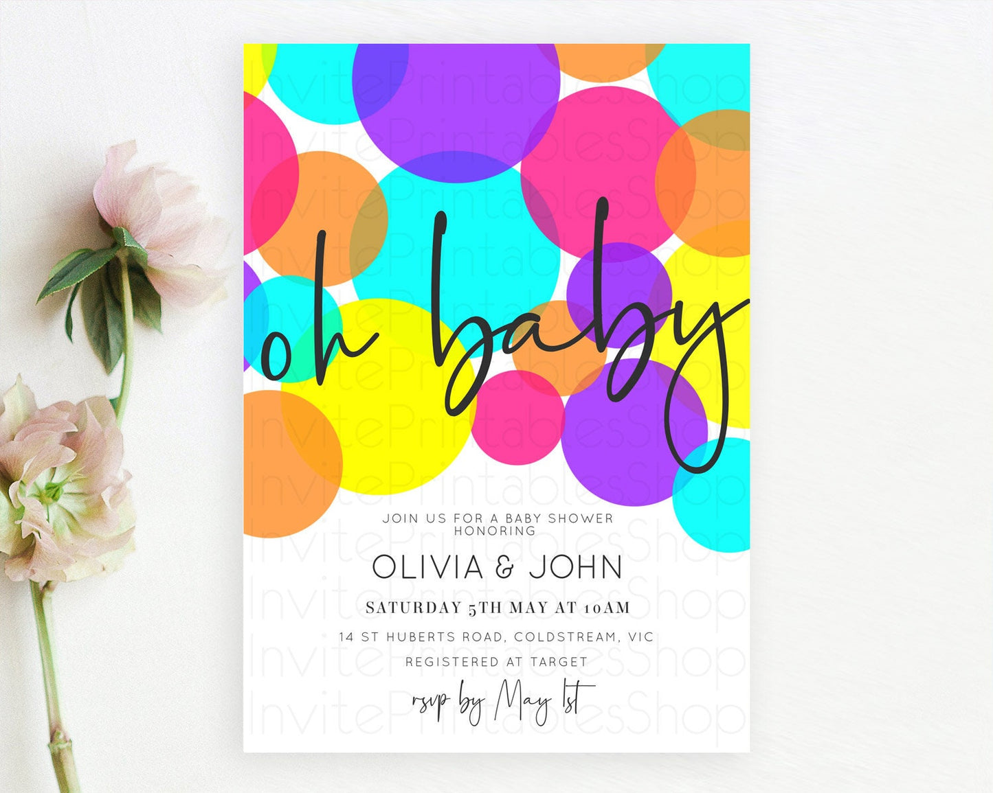 Editable Pastel Rainbow Baby Shower Invitation, Colorful Confetti, Sprinkles
