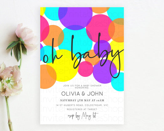 Editable Pastel Rainbow Baby Shower Invitation, Colorful Confetti, Sprinkles