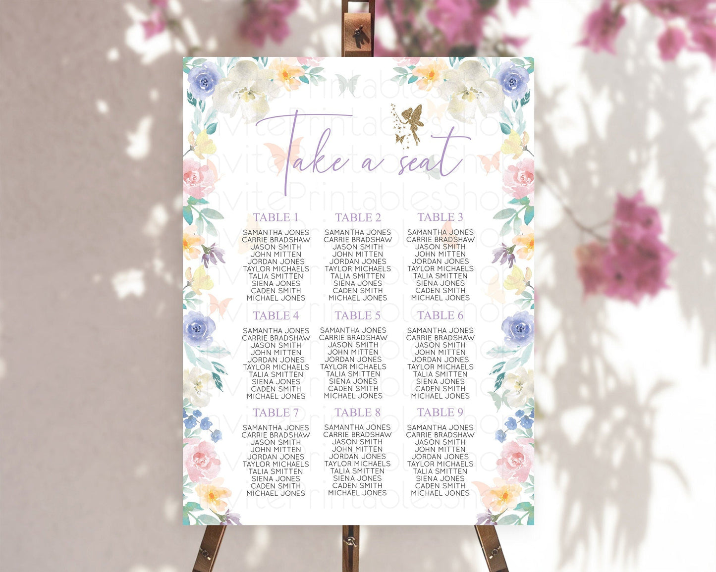 Fairy Seating Chart Pastel Fairy Seating Chart Fairy Tea Party Fairy Garden Seating Sign Enchanted Garden Floral Butterfly Decor D10761