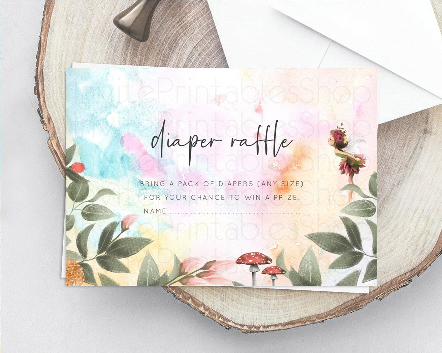 Fairy Diaper Raffle Card Fairy Diaper Insert Enchanted Garden Fairy Diaper Ticket Pastel Floral Butterfly Secret Garden Raffle Game D10555