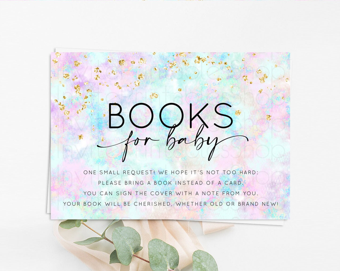 Pastel Books For Baby Card Pastel Rainbow Book Insert Colorful Ombre Watercolor Book Card Confetti Glitter Baby Book Poem Request D10652