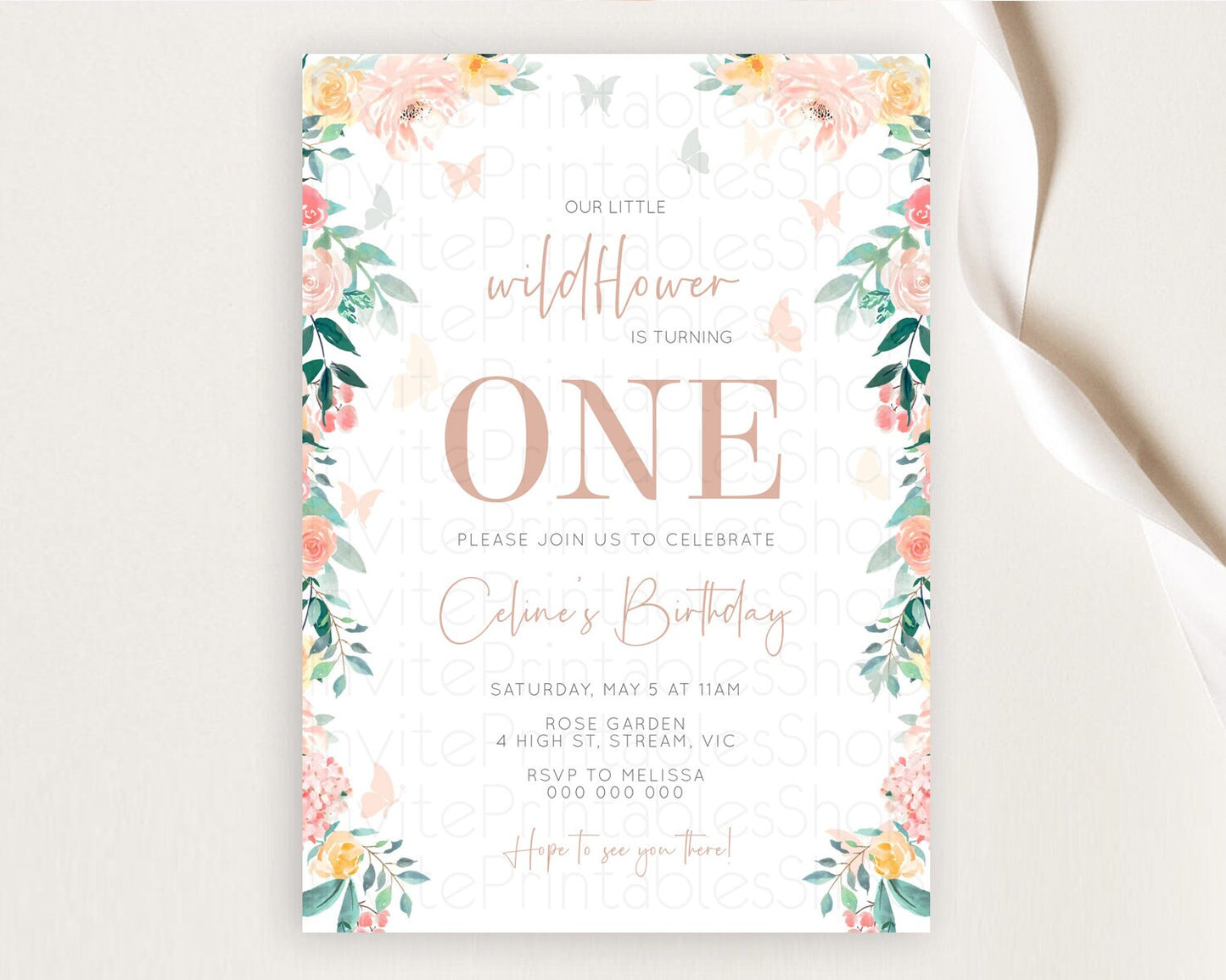 Secret Garden Invitation Wildflower Birthday Invitation Pastel Flowers Invite Enchanted Garden Boho Floral 3rd 2nd First Birthday D10706