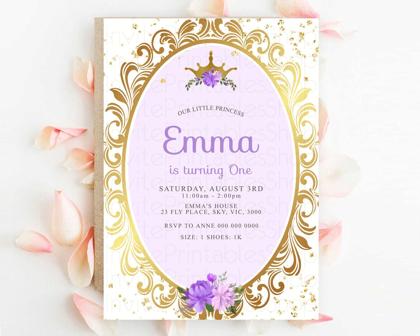 Princess Birthday Invitation Castle Invitation Royal Birthday Fairy Tale Enchanted Mirror Pastel Floral Garden 1st First Birthday D10139