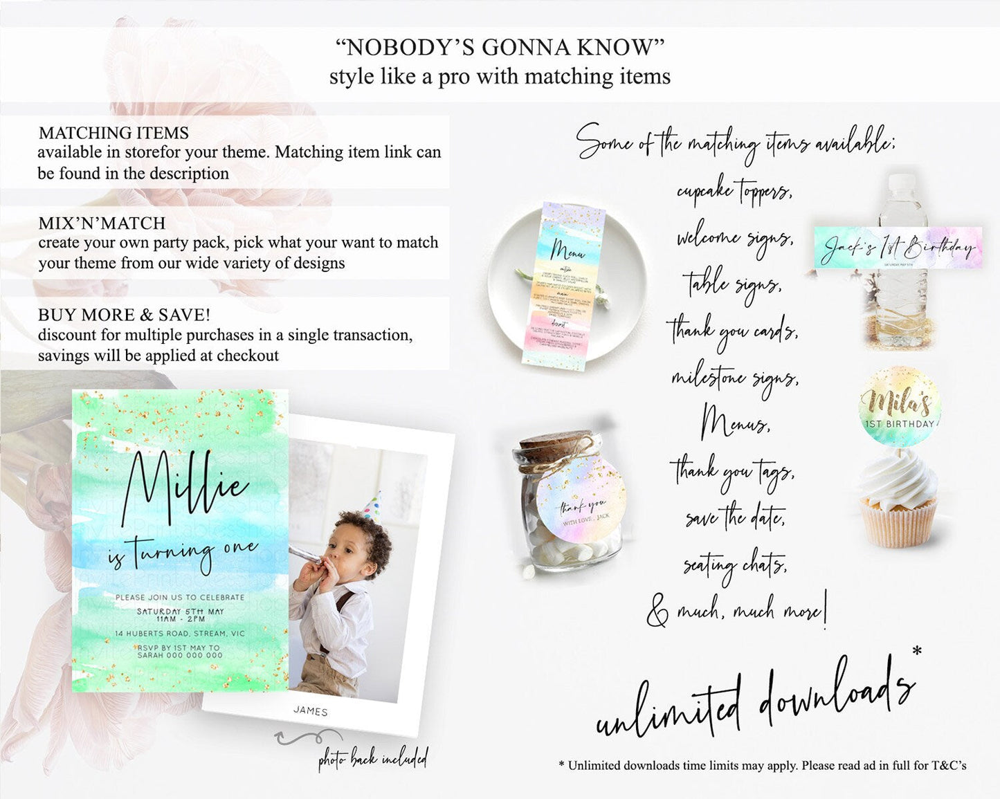 Green Birthday Invitation green Watercolor Invitation Pastel green Watercolor Invitation green Splash Gold Invitation First Birthday D23045