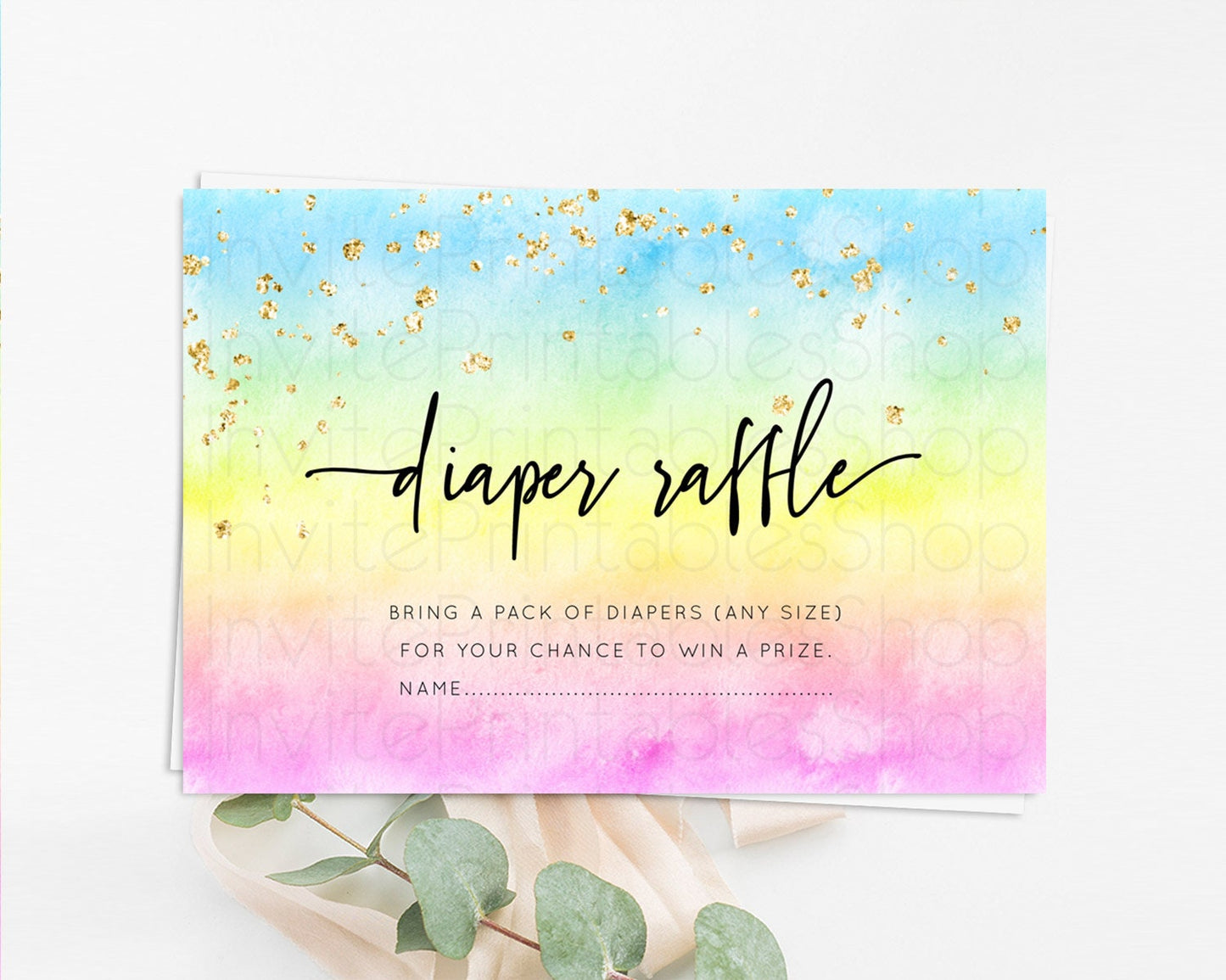 Pastel Diaper Raffle Card Pastel Rainbow Diaper Raffle Insert Colorful Ombre Watercolor Diaper Ticket Confetti Glitter Raffle Game D10480