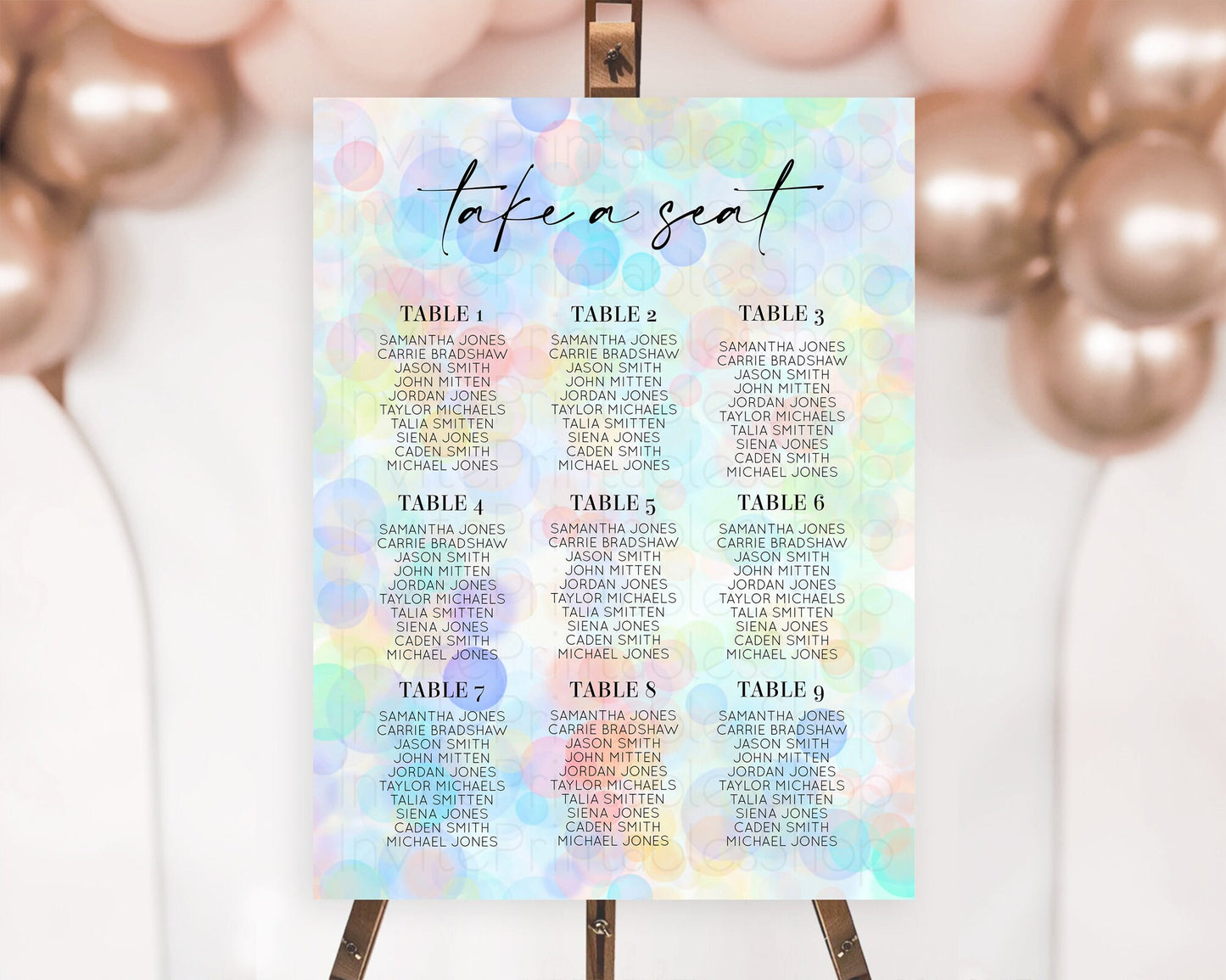 Editable Bubbles Seating Chart Pastel Seating Chart Bath Bomb Party Pastel B
