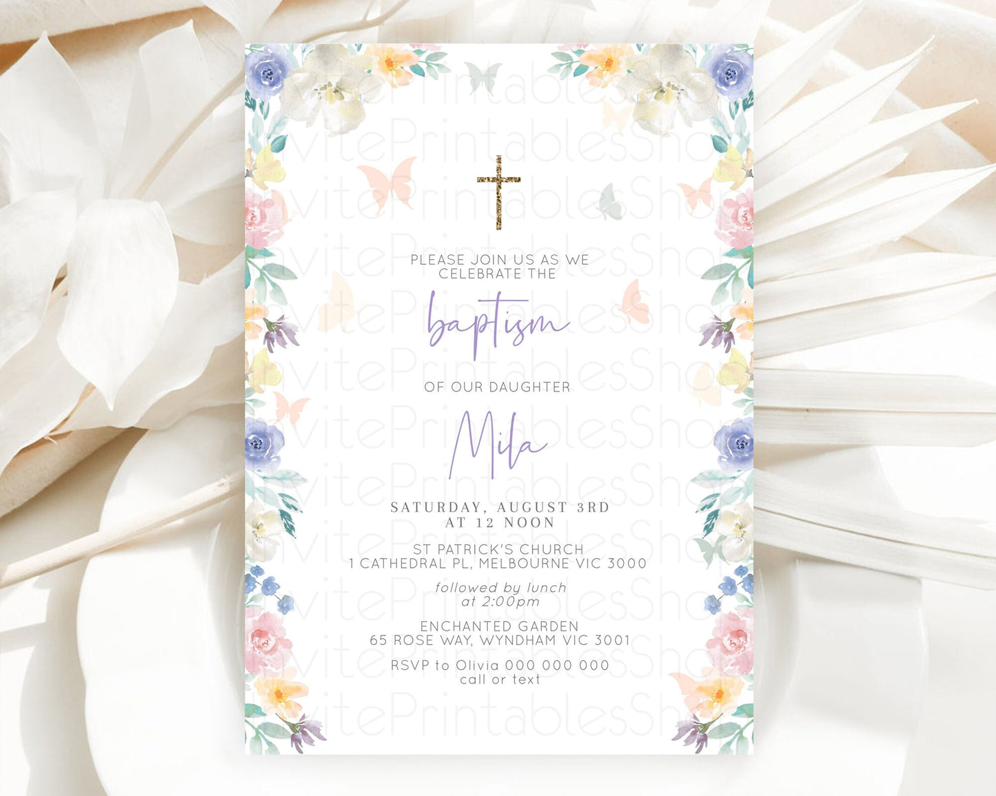 Editable Secret Garden Baptism Invitation Wildflower Baptism Birthday Invite
