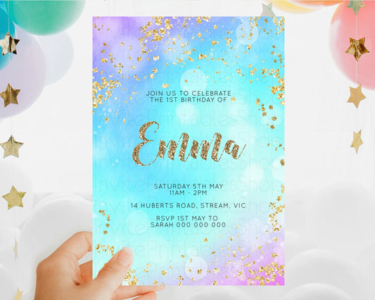 Editable Mermaid Birthday Invitation Mermaid Invitation Rainbow Fish Under T