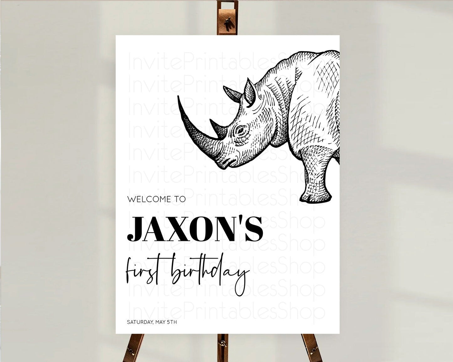 Rhino Welcome Sign Rhino Welcome Board Rhino Welcome Poster Dried Palm Fern Safari Party Decor Rhino First Birthday Welcome Sign D10253