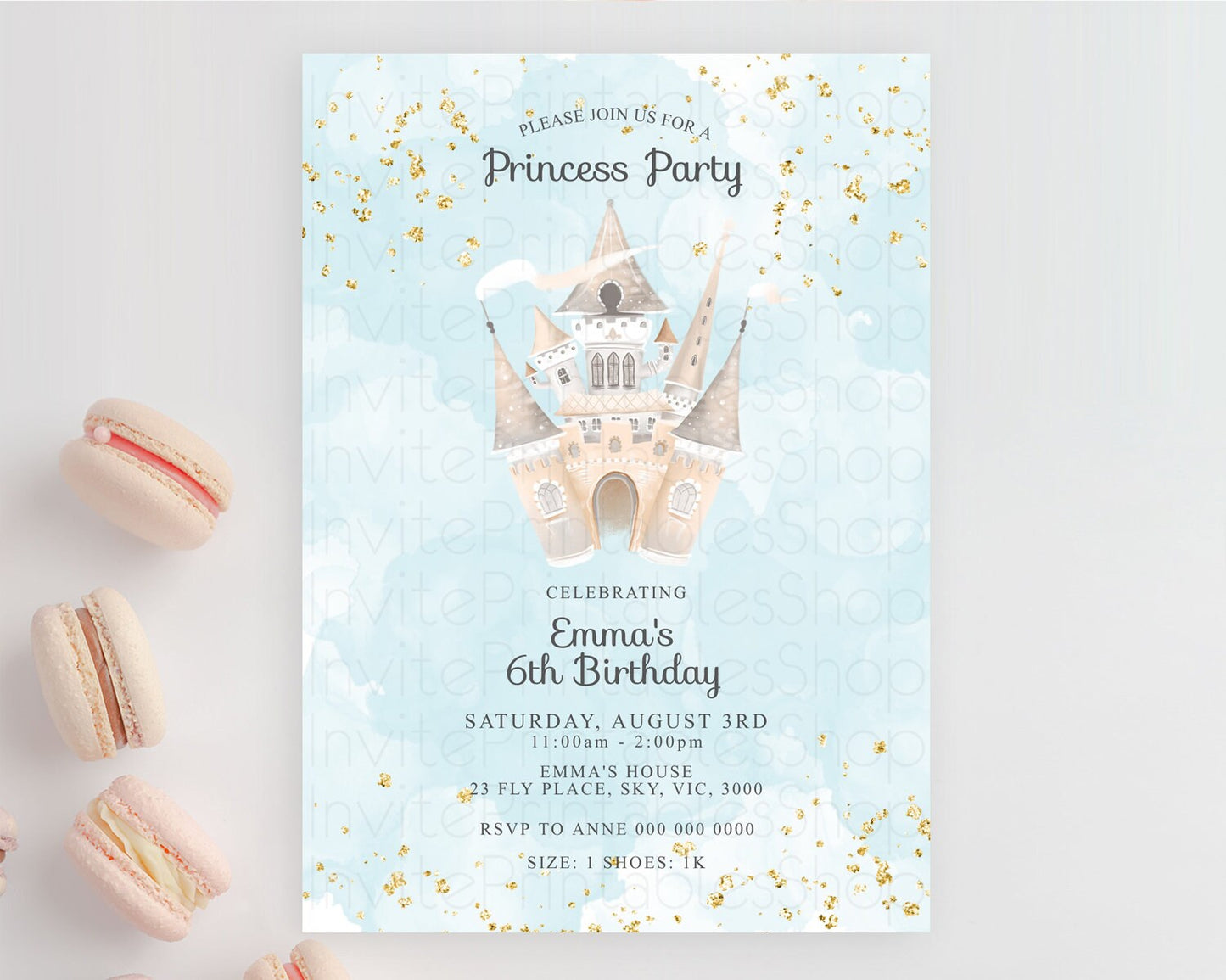 Princess Birthday Invitation Princess Invitation Pastel Invitation Royal Birthday Rainbow Color Enchanted Castle 1st First Birthday D10659