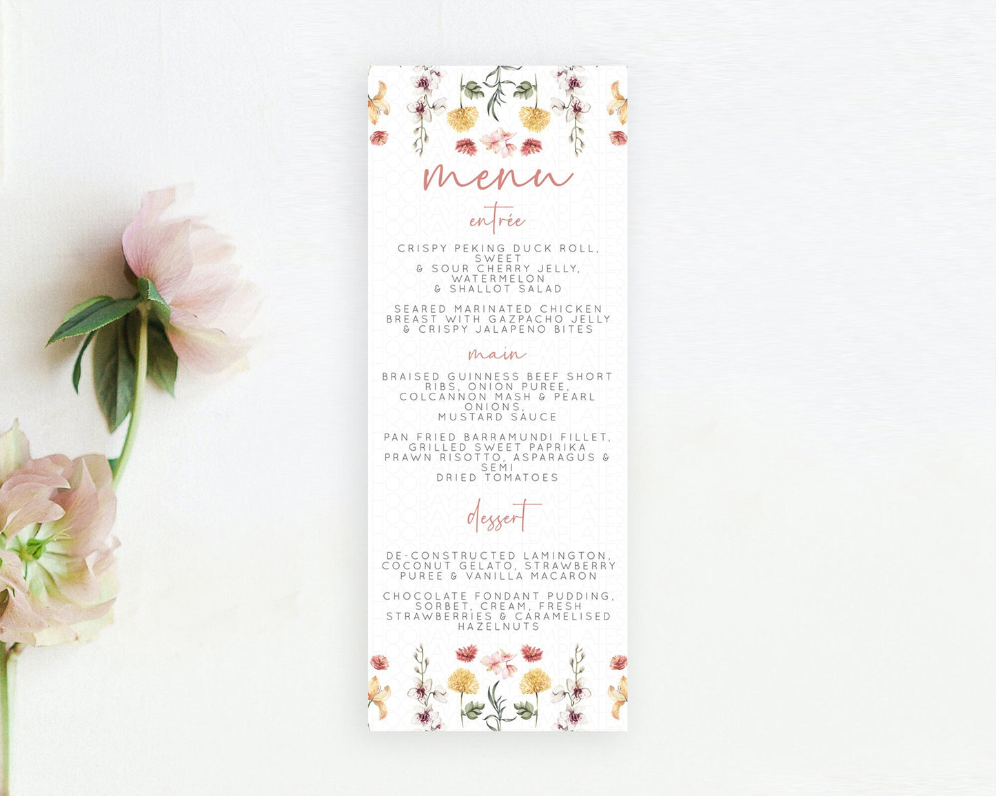 Secret Garden Menu Wildflower Menu Template Pastel Flower Garden Table Decor Boho Floral Dinner Dessert Floral Party Food Menu D10682