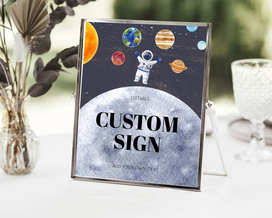 Editable Space Table Sign Decor Galaxy Space Adventure Party First Trip Arou