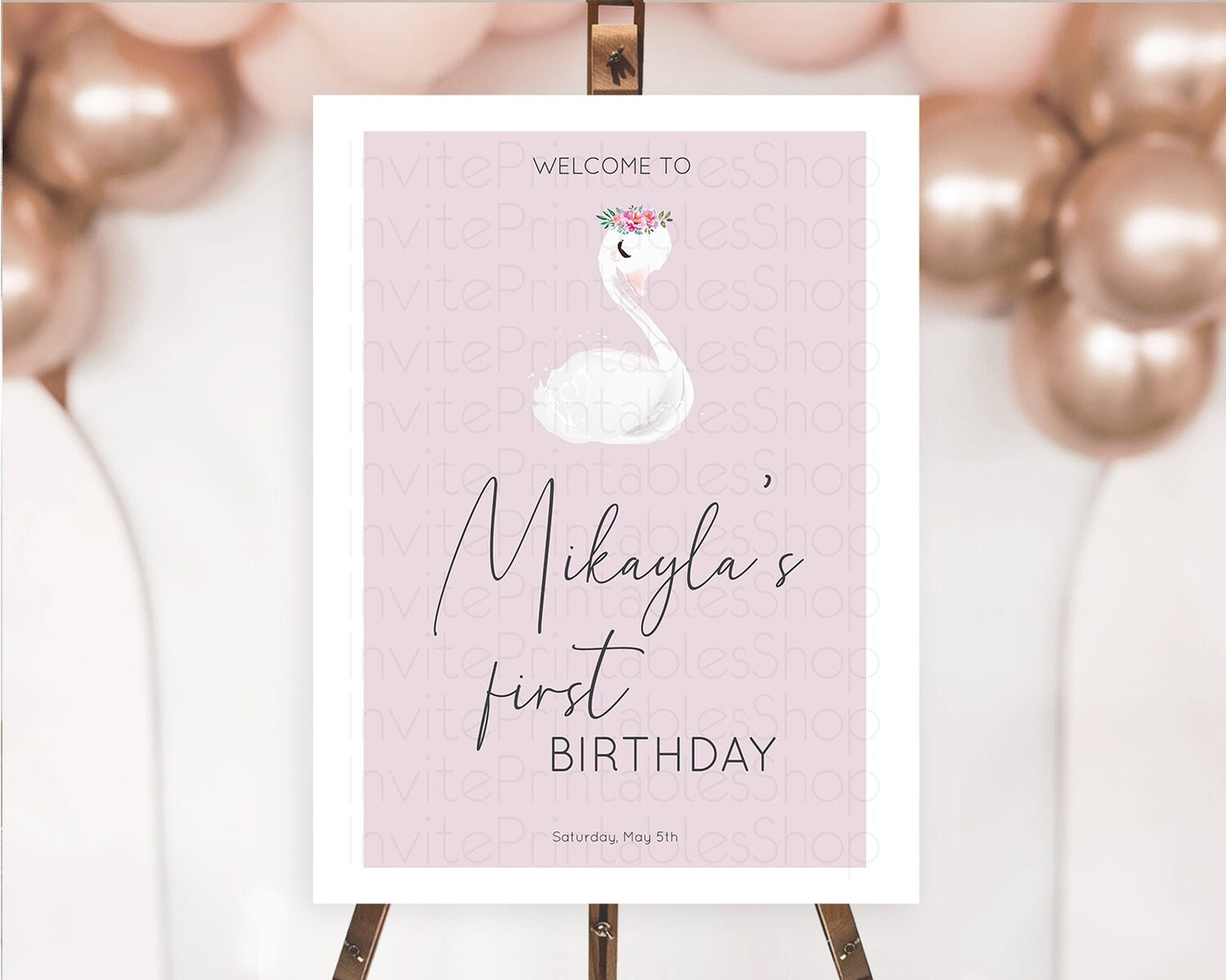 Swan Welcome Board Swan Princess Ballet Welcome Sign Enchanted Swan Lake Secret Garden Pastel Floral First Birthday Welcome Sign D10758