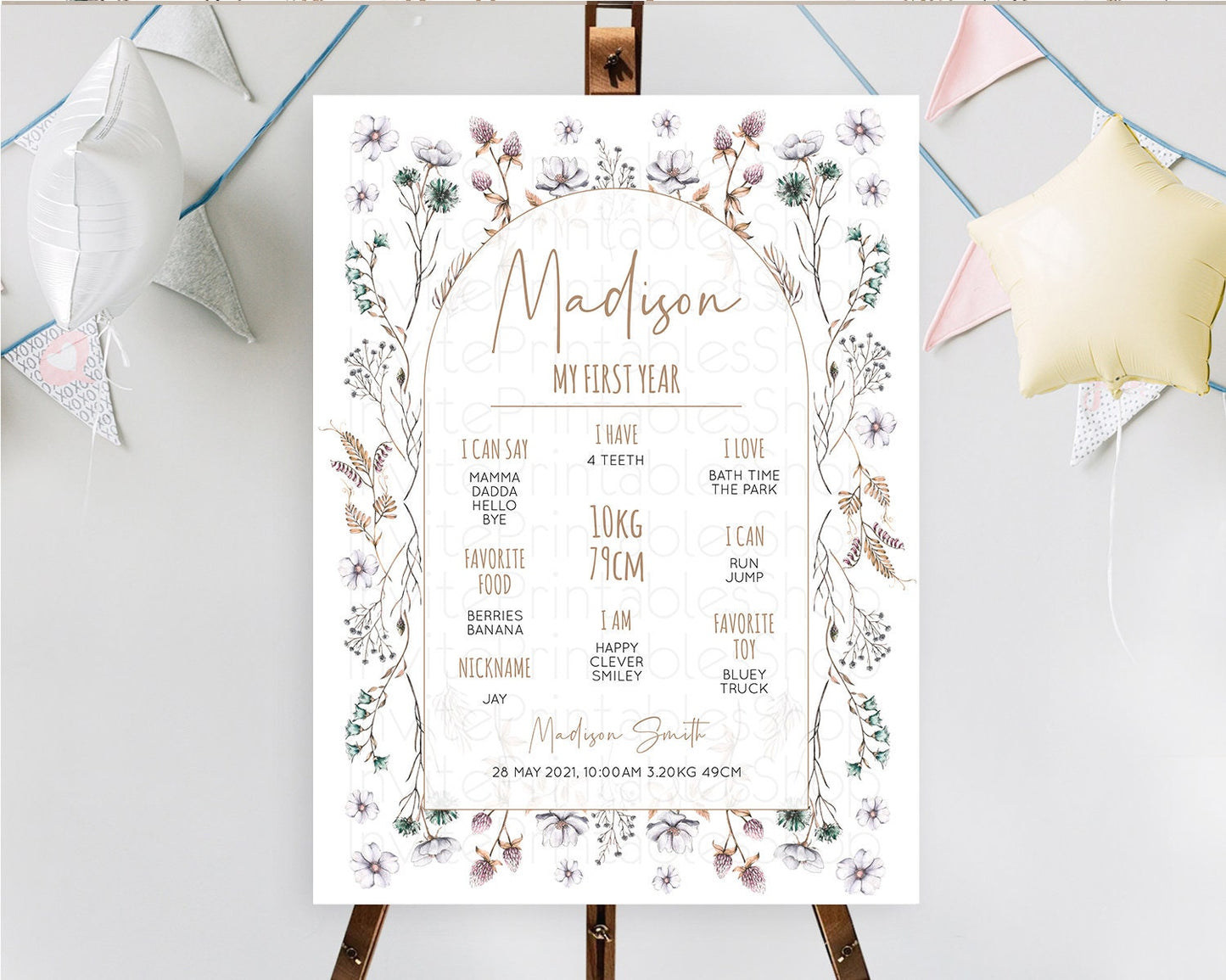 Secret Garden Milestone Board Wildflower First Birthday Milestone Poster Pastel Flowers Milestone Boho Wildflower 1st Birthday Sign D10604