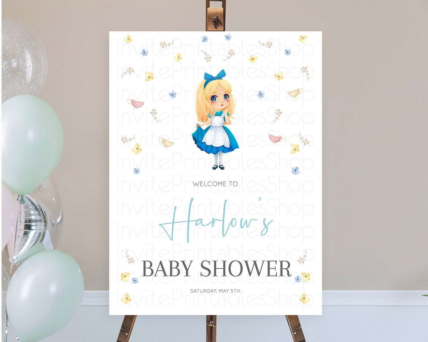 Princess Baby Shower Welcome Sign Castle Welcome Board Secret Garden Enchanted Castle Pastel Floral Garden Baby Shower Welcome Sign D10886