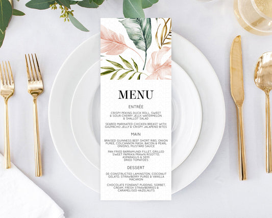 Editable Tropical Menu Template Tropical Menu Palm Leaf Fern Table Decor Fra