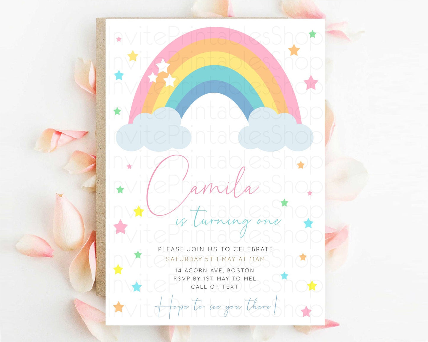 Pastel Rainbow Birthday Invitation Pastel Rainbow Invitation Rainbow Invitation Pastel Invitation Boho Rainbow 1st First Birthday D11023