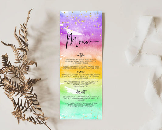 Editable Pastel Menu Pastel Rainbow Menu Template Colorful Pastel Table Deco