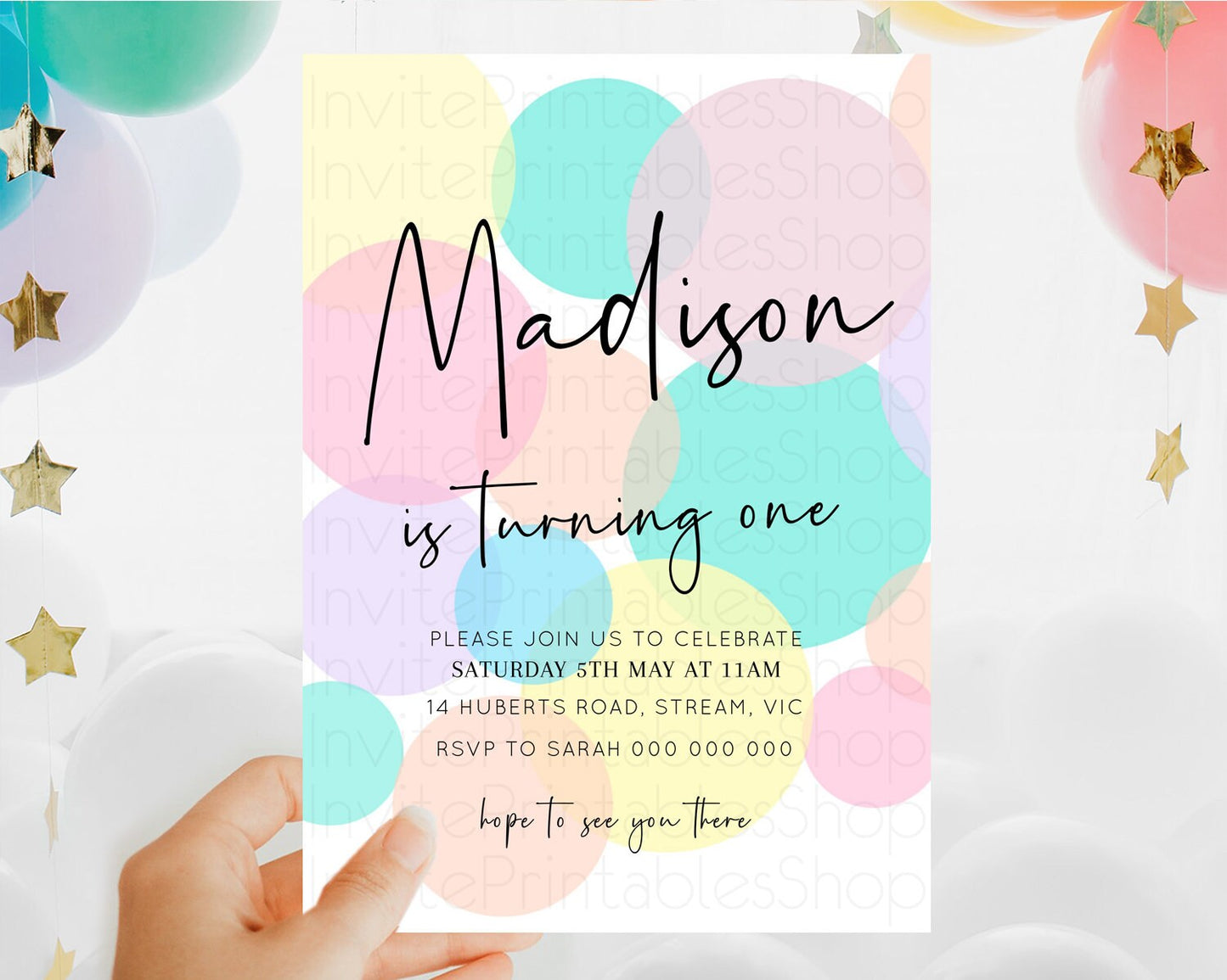 Pastel Birthday Invitation Pastel Confetti Birthday Invitation Bubbles Invitation Colorful Rainbow Confetti 2nd 1st First Birthday D10223