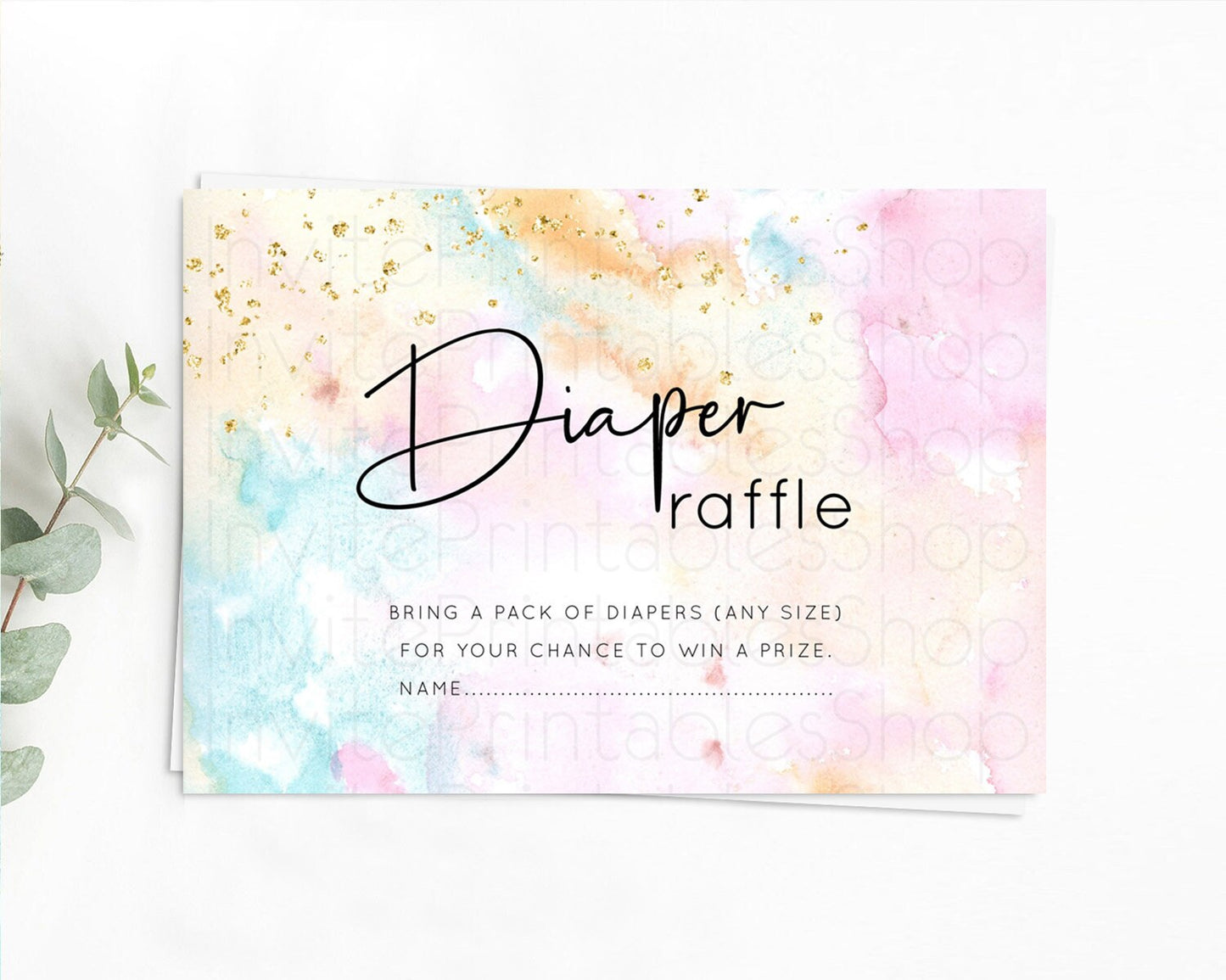 Pastel Diaper Raffle Card Pastel Rainbow Diaper Raffle Insert Colorful Ombre Watercolor Diaper Ticket Confetti Glitter Raffle Game D10548