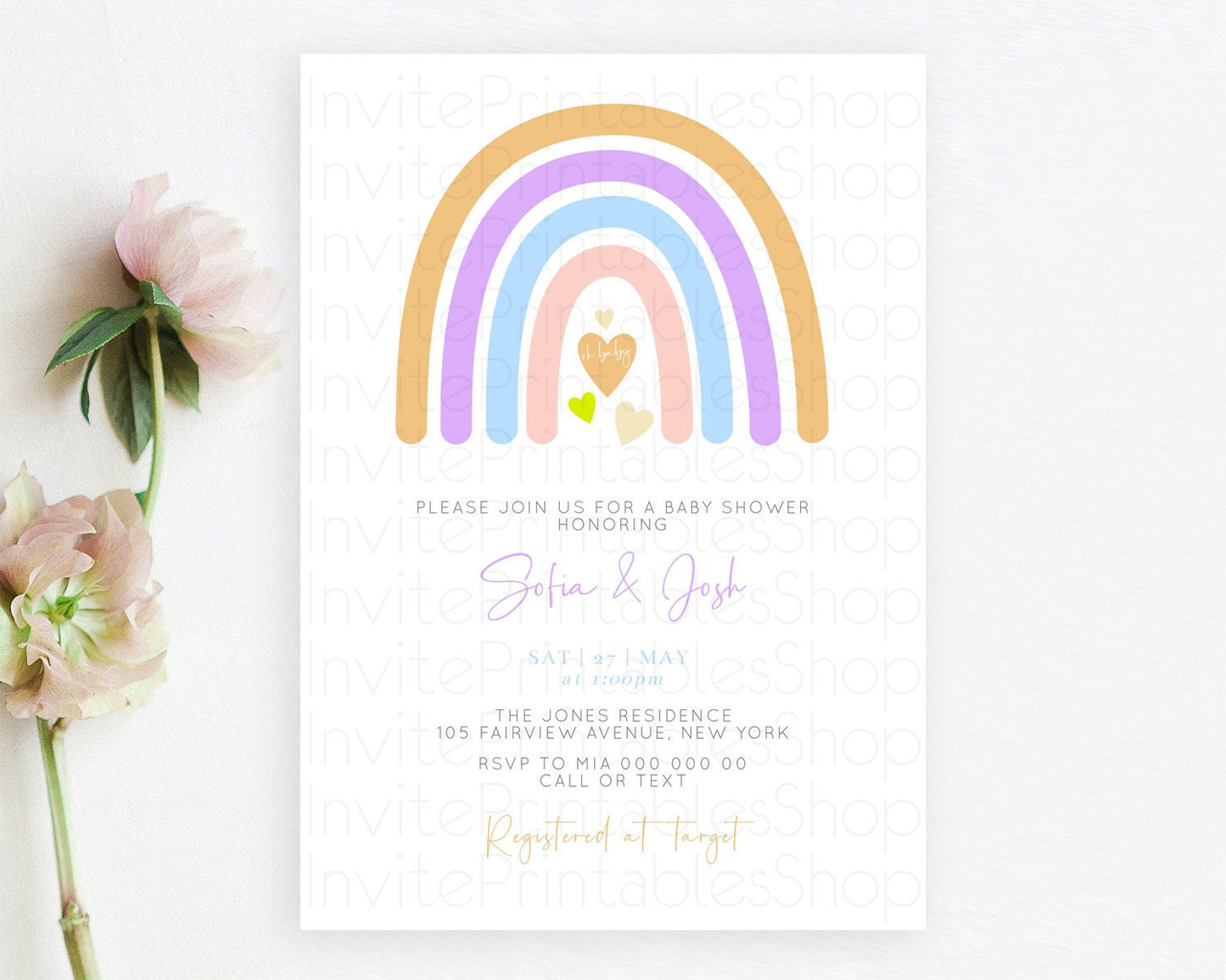 Pastel Rainbow Baby Shower Invitation Pastel Rainbow Invitation Rainbow Baby Invitation Pastel Invitation Boho Rainbow Invitation D10238