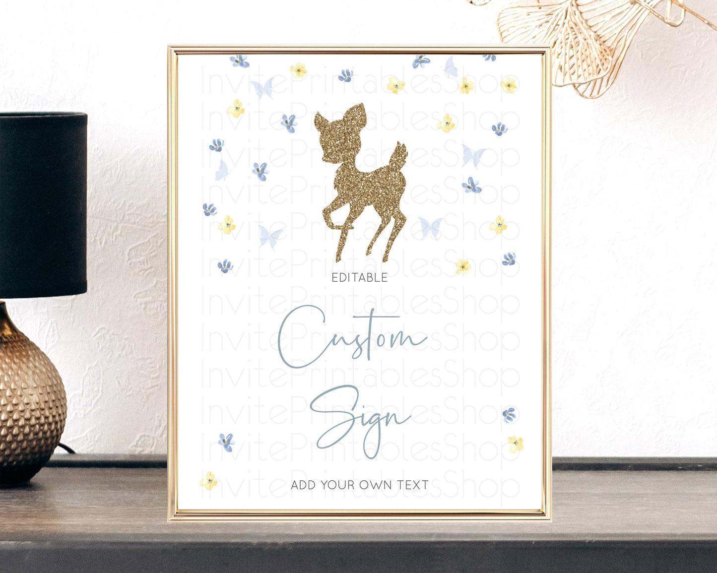 Fawn Deer Sign Pastel Floral Deer Table Sign Decor Enchanted Forest Butterfly Party 1st Birthday Baptism Baby Shower Bridal Shower D10864