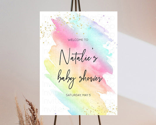 Editable Pastel Baby Shower Welcome Sign Pastel Rainbow Welcome Sign Colorfu
