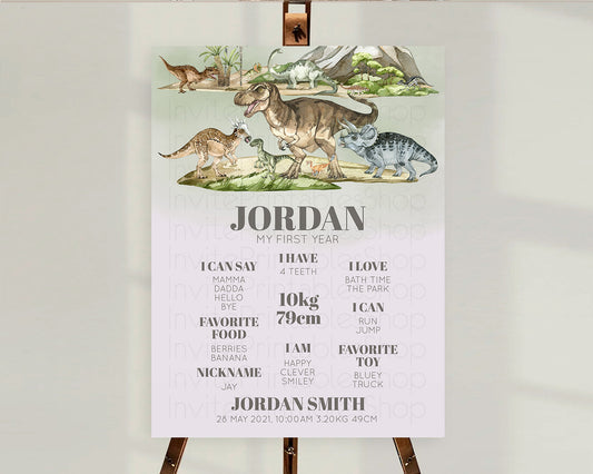 Dinosaur First Birthday Milestone Board Dinosaur Volcano Milestone Poster Watercolor Volcano T-Rex Raptor Jurassic 1st Birthday Sign D10671